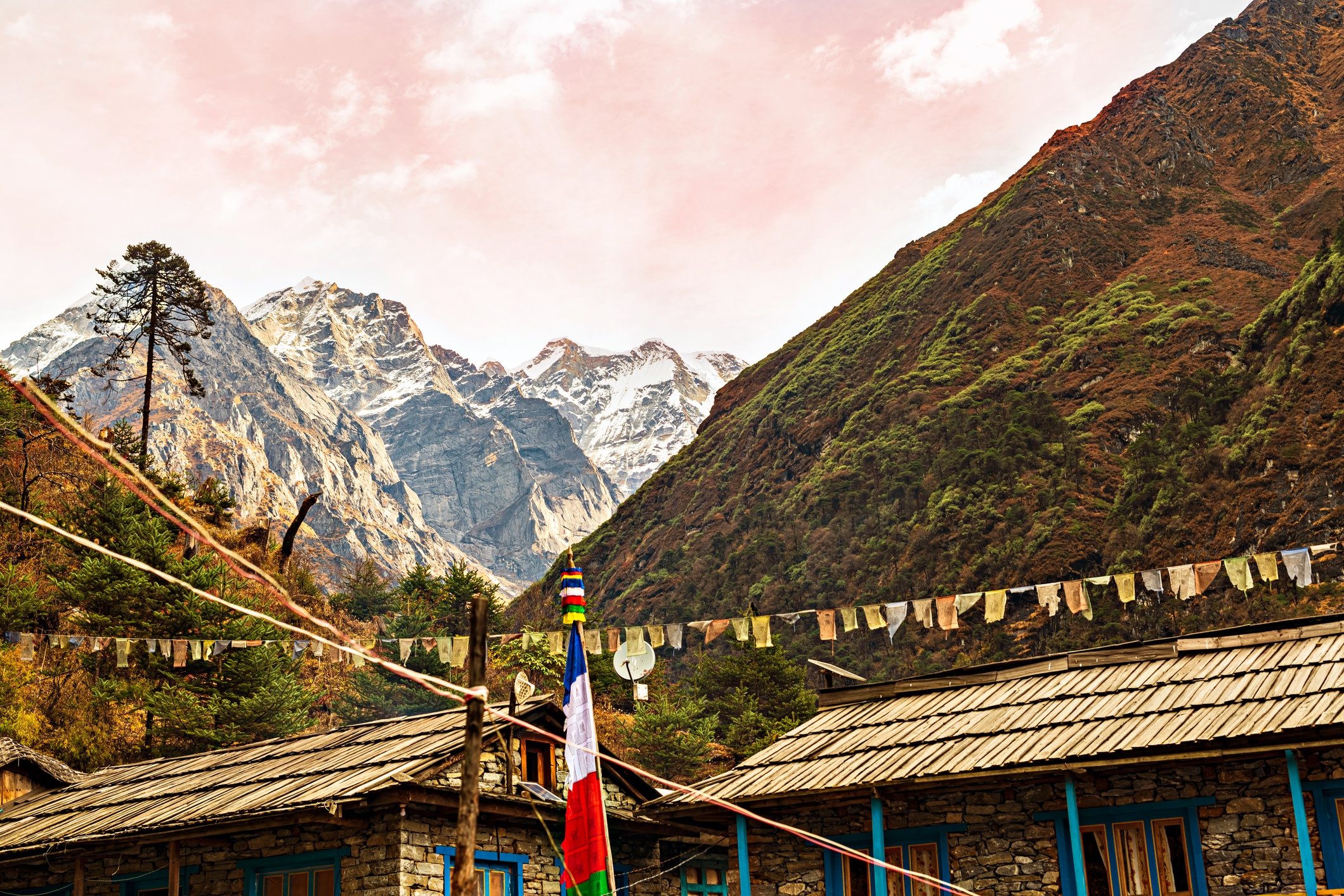 Himalayan mountains landscape on the trek from Chatra Kola to Khotey it is on trekking route to Mera peak in Nepal. View at the Himalayan mountains landscape at Kothe it is on trekking route to Mera peak in Nepal
