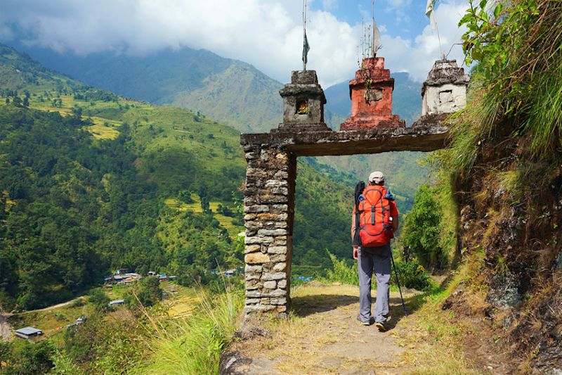 Annapurna Circuit trekker entering village