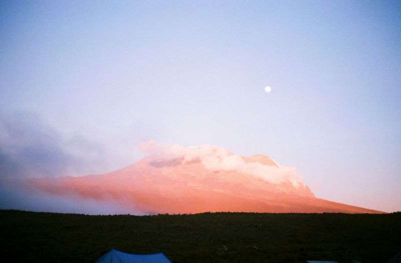 Sunset over Kilimanjaro from camp
