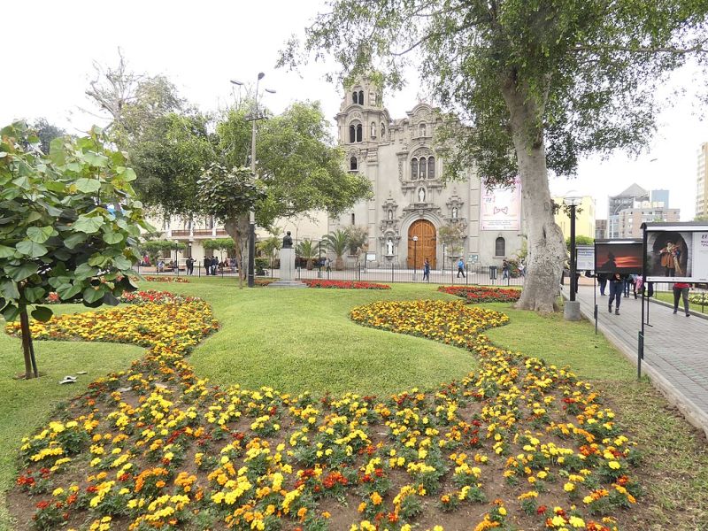 Church facade and Kennedy Park, Lima