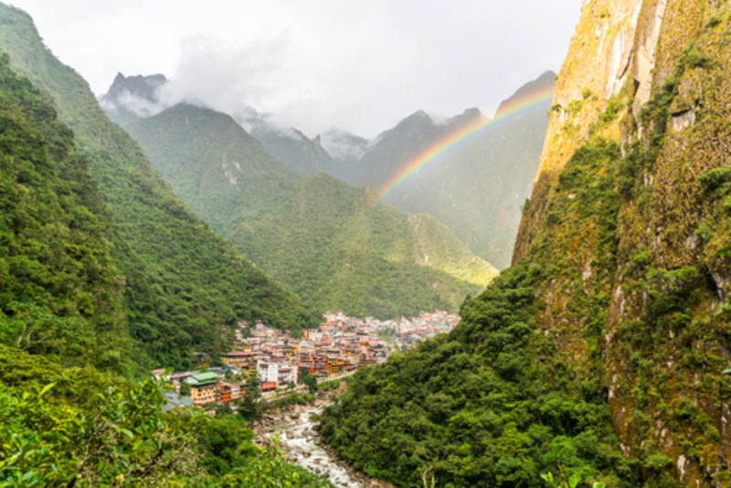 Rainbow over Aguas Calientes also known Machu Picchu Pueblo 