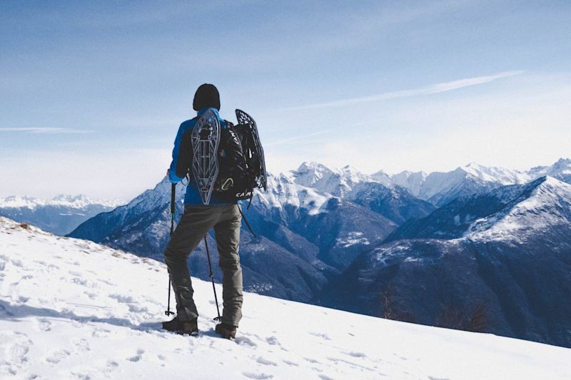 Trekking poles snow mountains