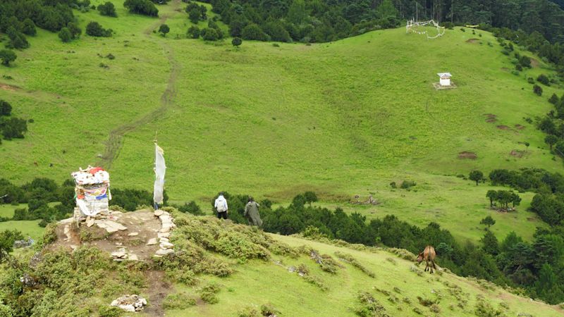 Green and peaceful kingdom of Himalaya with beautiful tiny stupas found everywhere, Bumdra trek