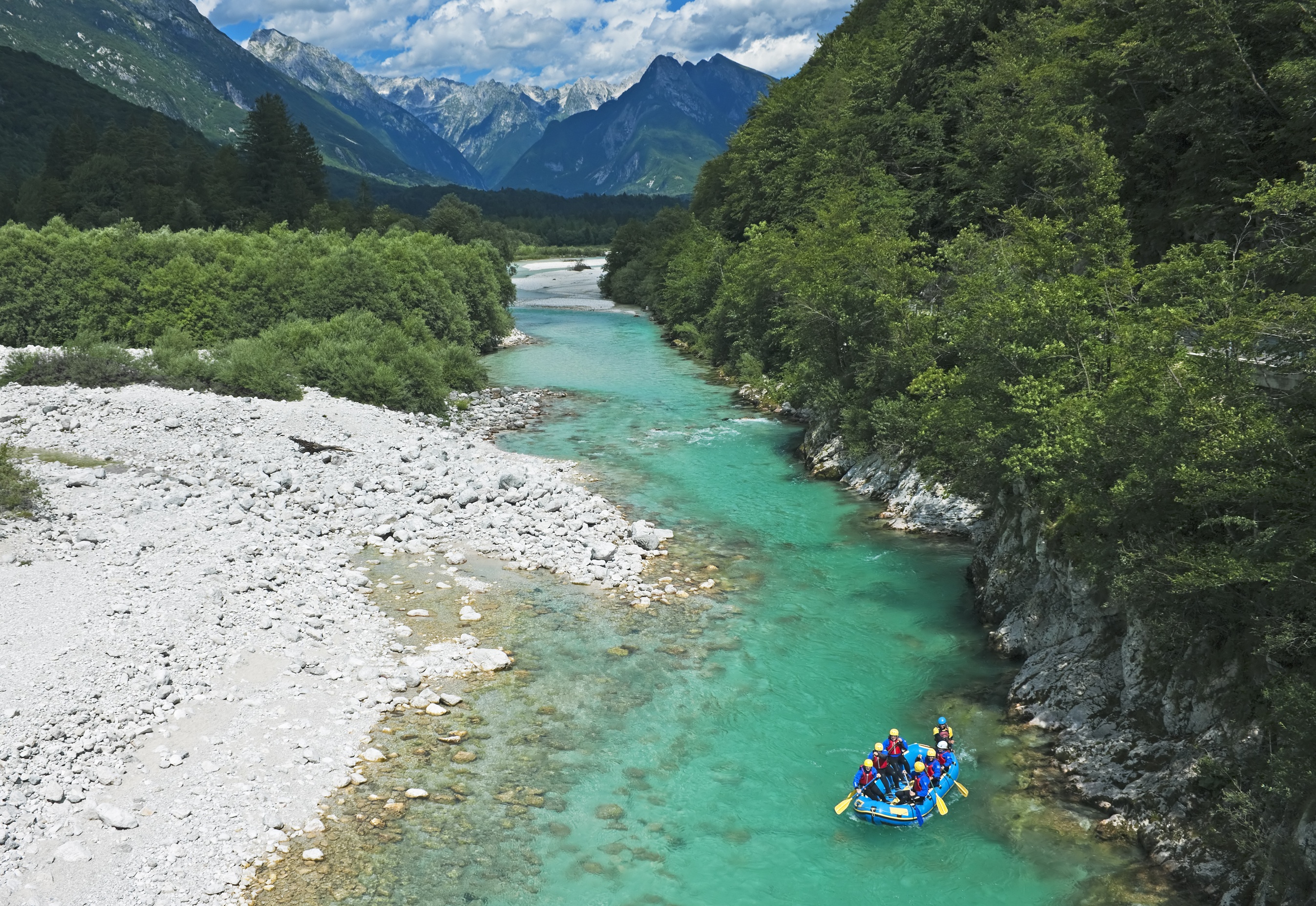 Rafting on the Soca River in the Julian Alps, Slovenia