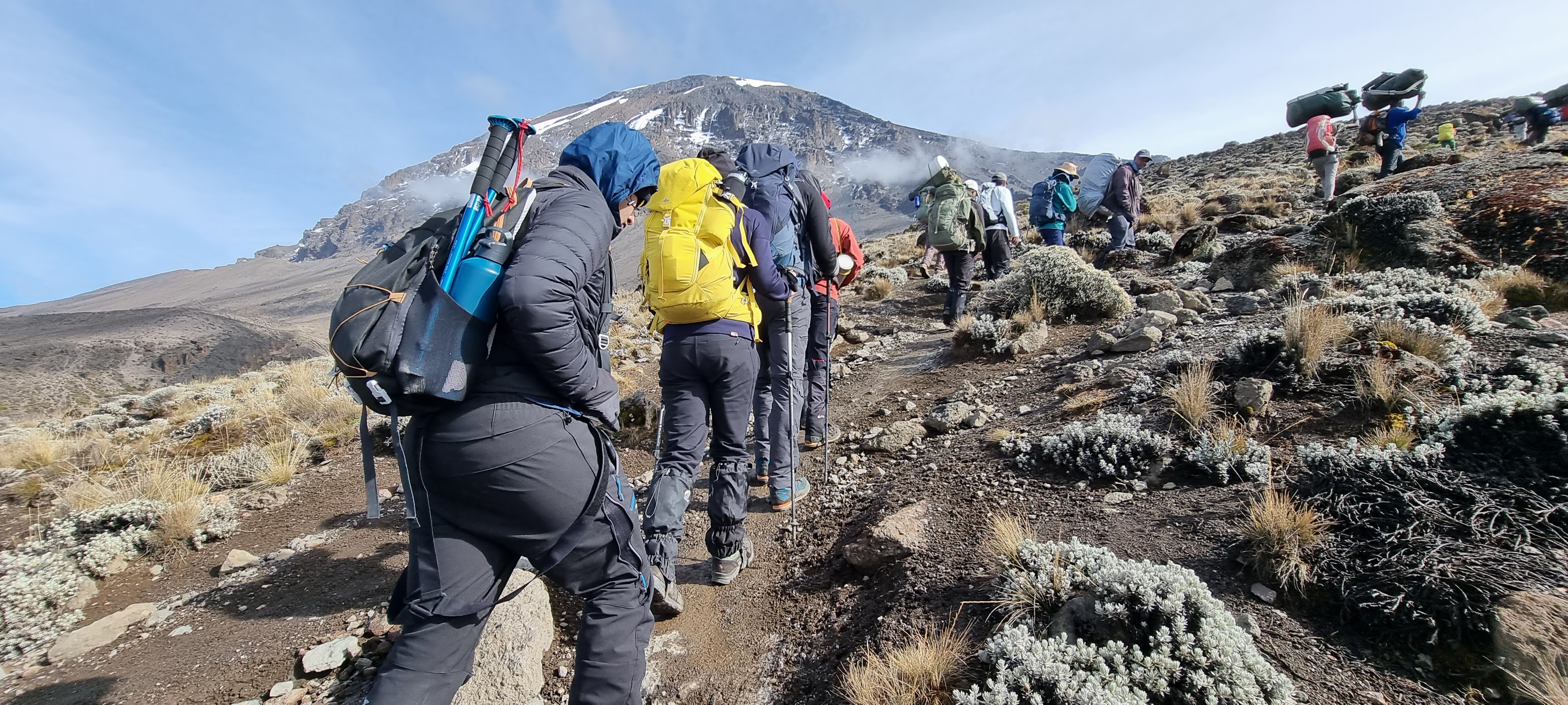 Mount Kilimanjaro trekkers wearing trekking gear
