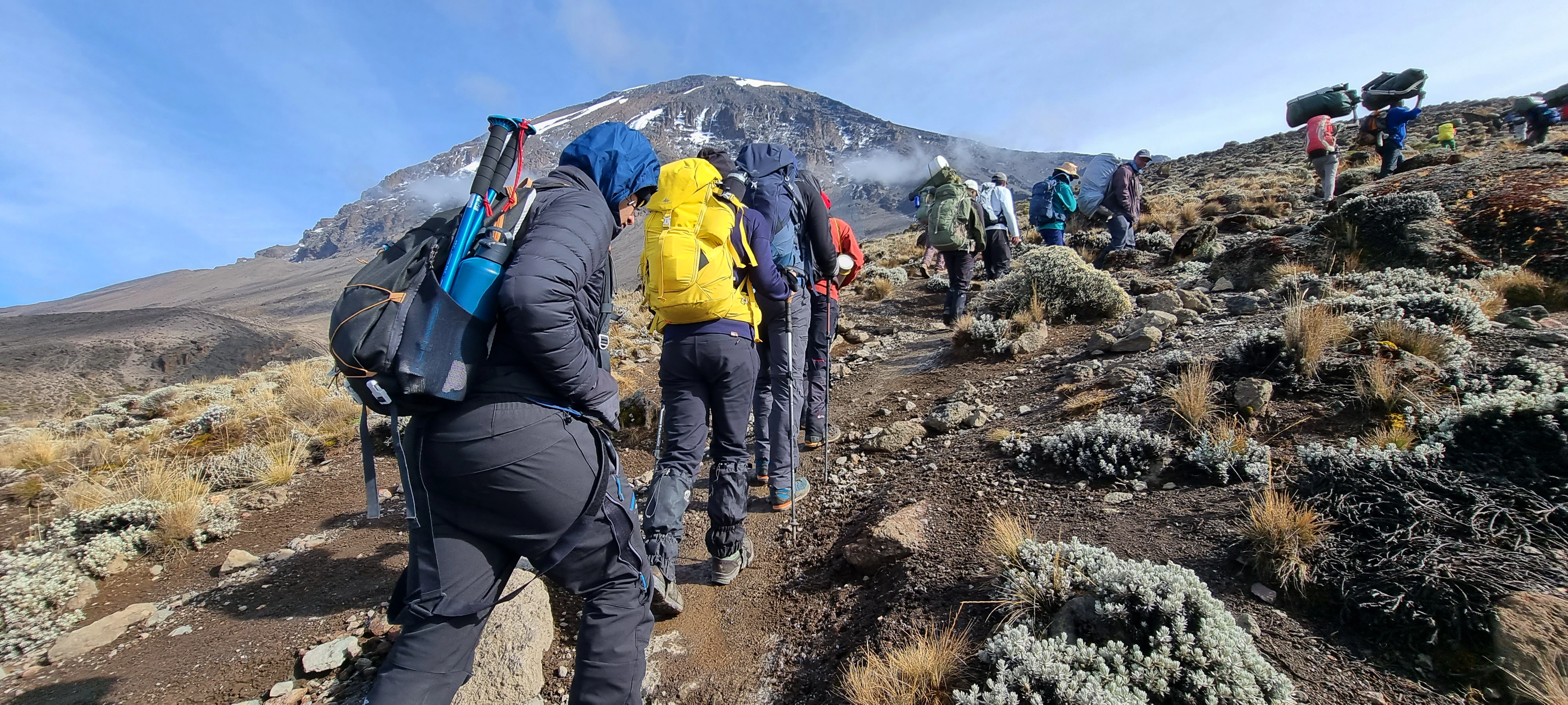 Mount Kilimanjaro trekkers wearing trekking gear