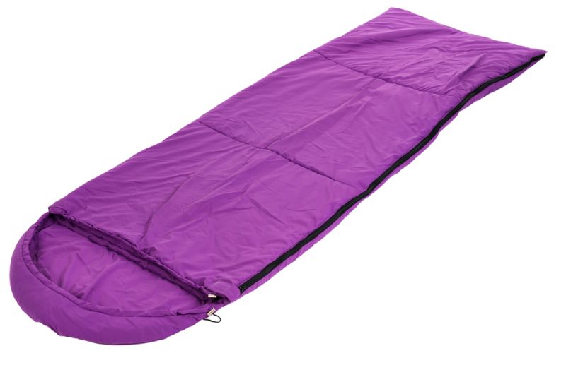 Purple sleeping bag rectangular hood