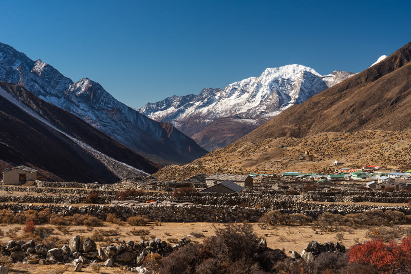 Dingboche village in Everest base camp trekking route, Himalaya mountains range in Nepal, EBC trek
