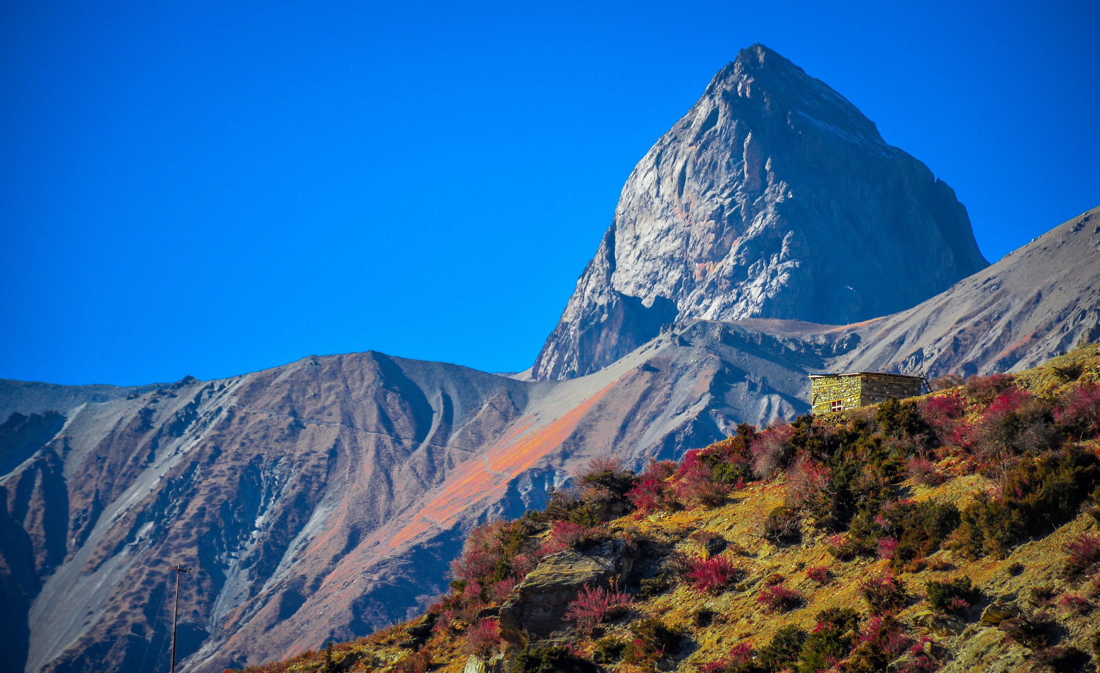 View of rock peak from Manang, Annapurna trekking route, Nepal. It lies between Manang and Mustang district of Nepal.