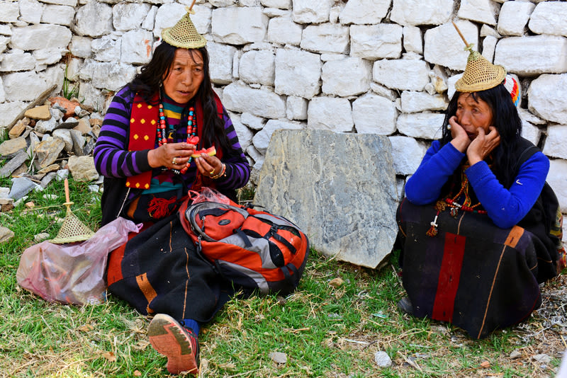 Tribal women with traditional dress in the Laya villages in Bhutan