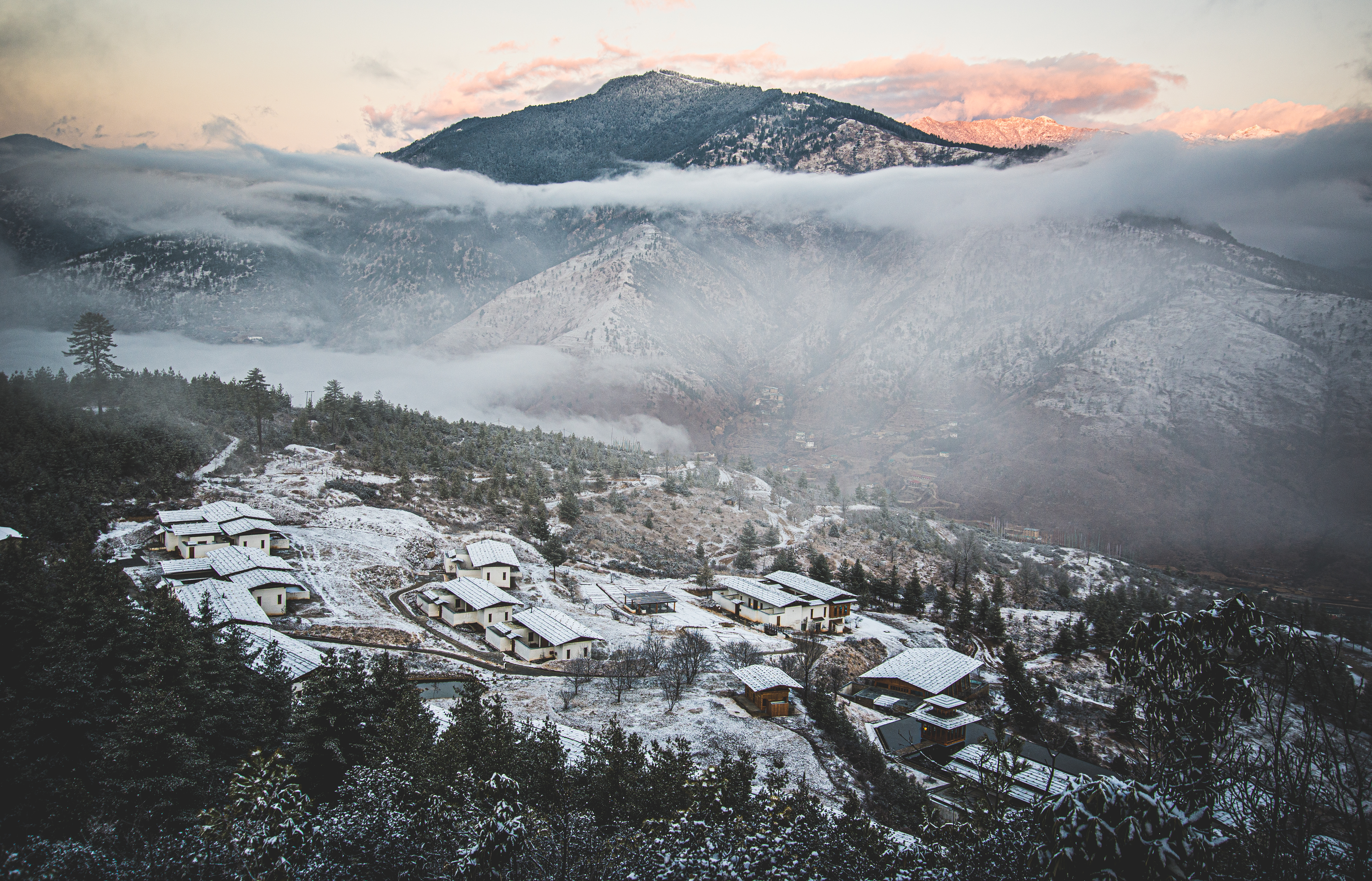 Pur. Snow over Thimphu, Bhutan