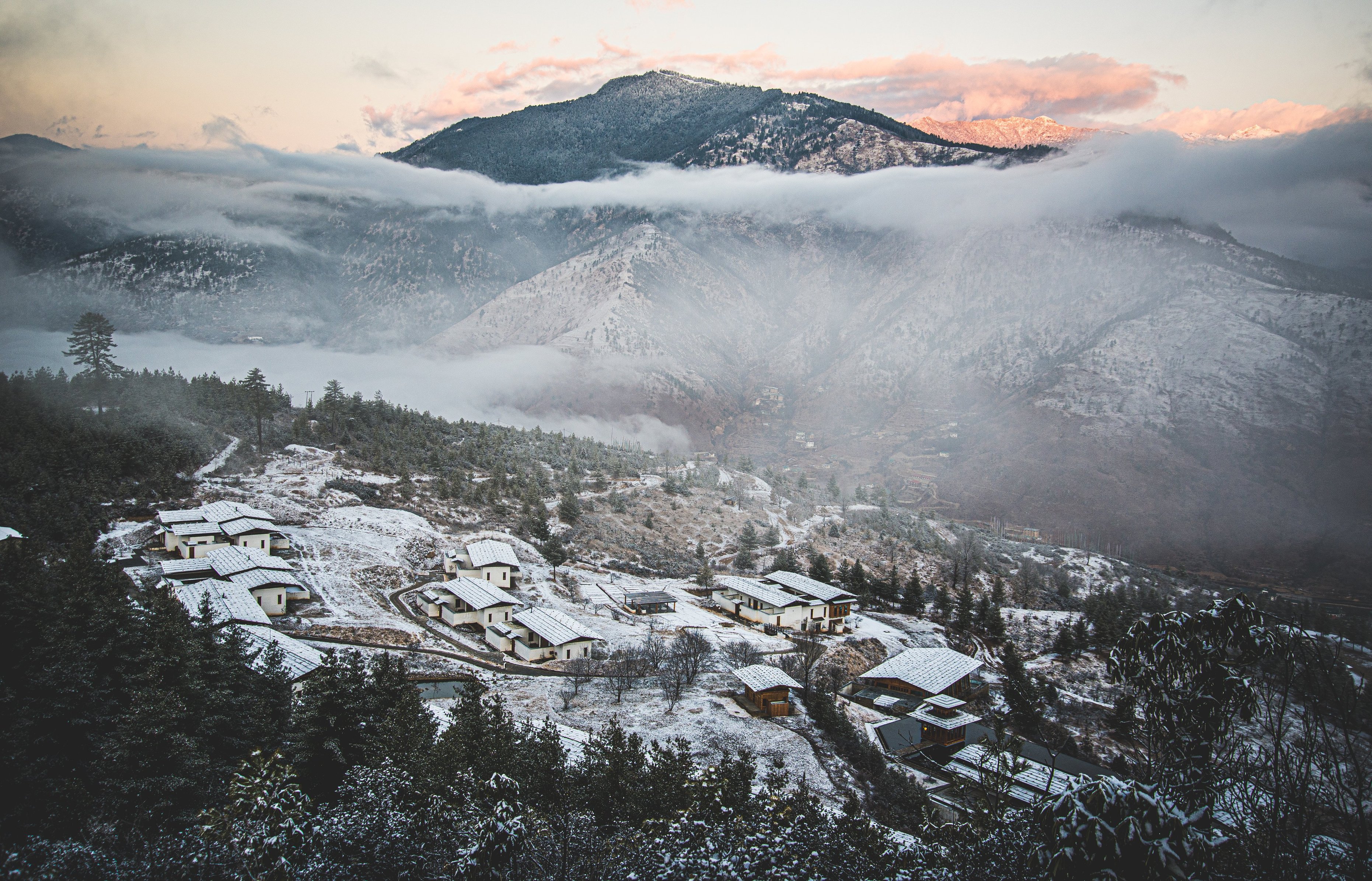 Pur. Snow over Thimphu, Bhutan