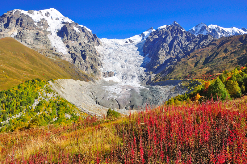 The glacier Adishi in the trek from Mestia to Ushguli, Svaneti region, Georgia