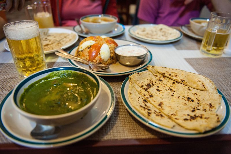 Nepalese meal and beer in Pohkara