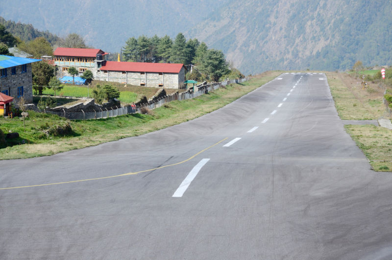 Airport runway at Tenzing-Hillary Airport also known as Lukla in Nepal