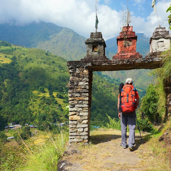 Annapurna Circuit trekker entering village