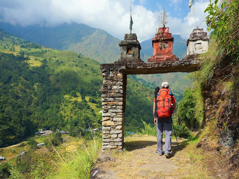 Annapurna Circuit trekker entering village