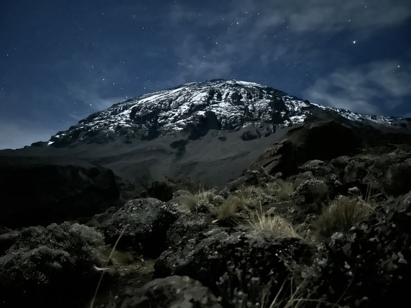 Uhuru Peak at night from Karanga Camp on Kilimanjaro 