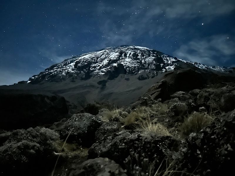 Uhuru Peak at night from Karanga Camp on Kilimanjaro 