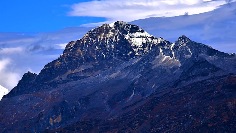 Pur. Jomolhari peak from Chele La pass, Bhutan