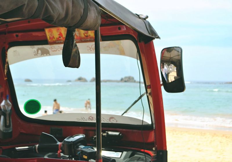 view of beach from tuk-tuk inSri Lanka