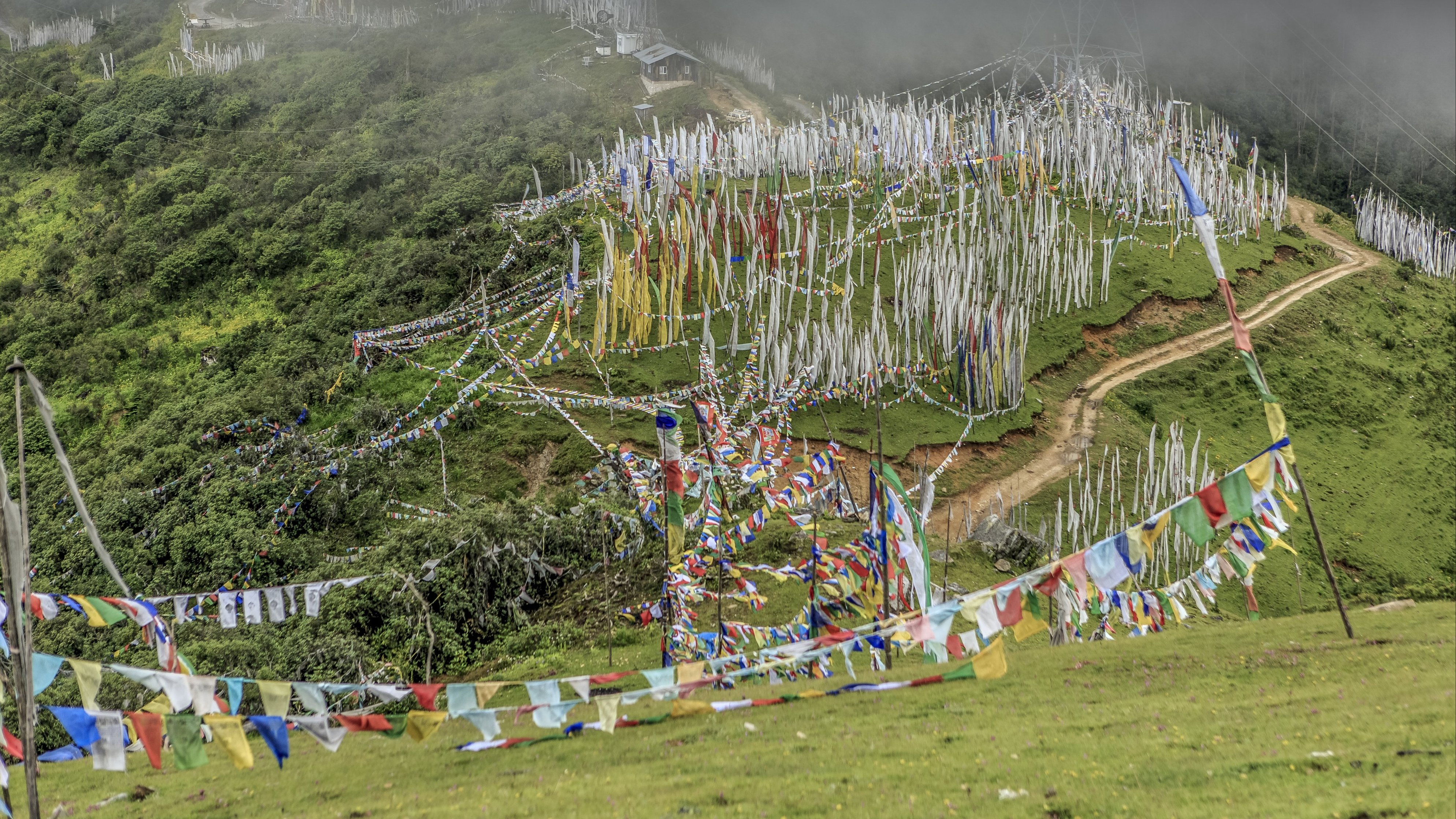 Pur. Chele Pass Bhutan flags