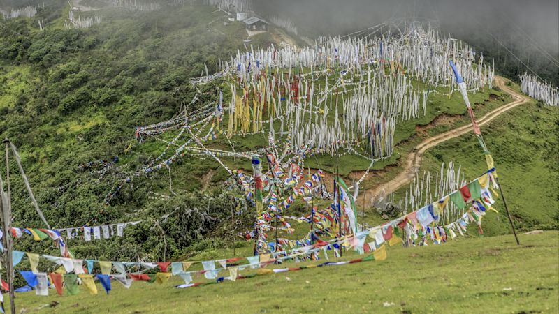 Pur. Chele Pass Bhutan flags