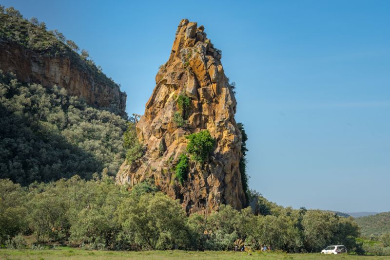 Fischer's Tower in Hell's Gate national park, Kenya. Beautiful rock in Kenyan national park for rock climbing