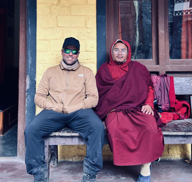 Hala and Buddhist monk on Annapurna Circuit