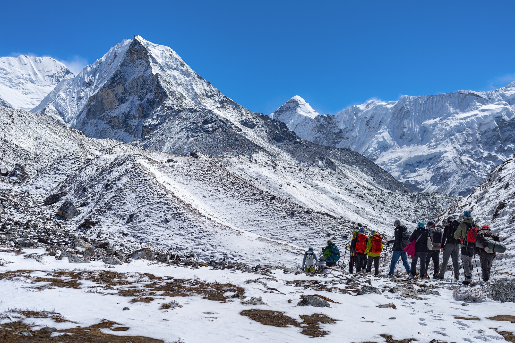 Mountaineers make climbing Mount Island Peak Imja Tse , 6,189 m, Nepal
