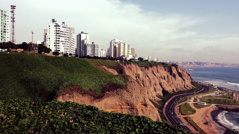 City, cliff and coastal highway of Lima, Peru