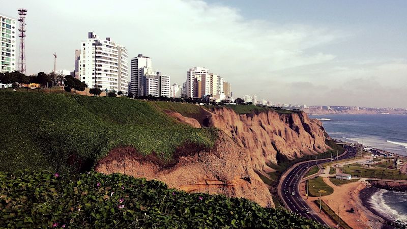 City, cliff and coastal highway of Lima, Peru