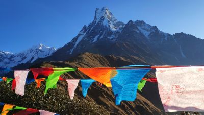 Annapurna mountain and prayer flags