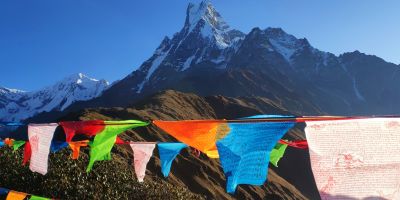 Annapurna mountain and prayer flags