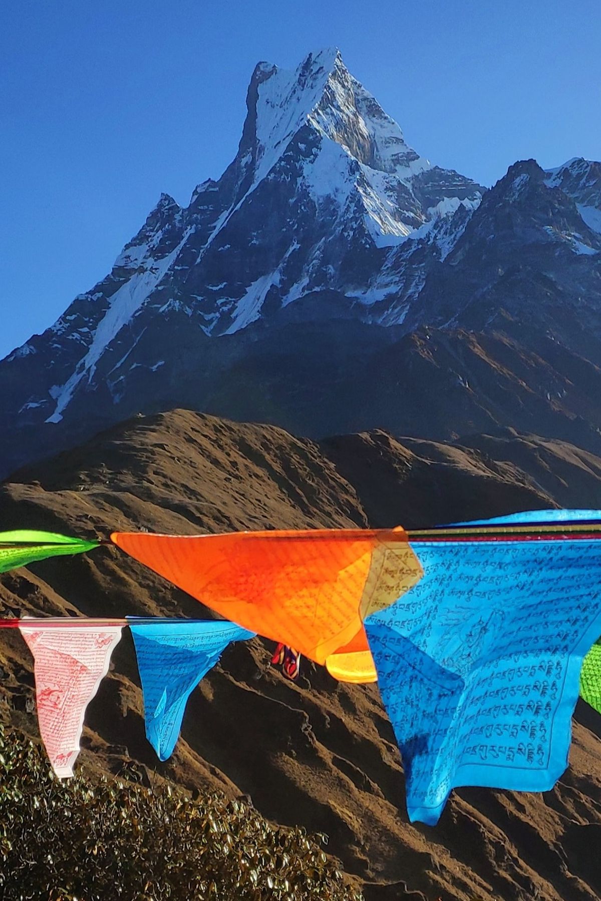 Annapurna mountain and prayer flags