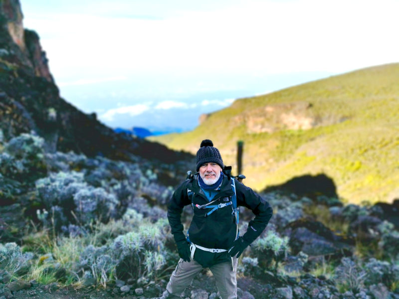 Older client Kilimanjaro climb moorland
