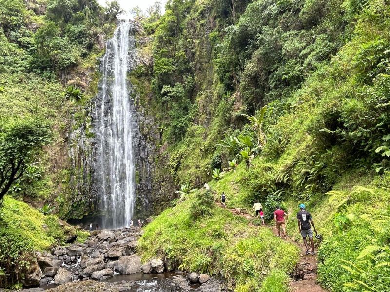 Materuni Waterfall and hikers, Kilimanjaro, Tanzania