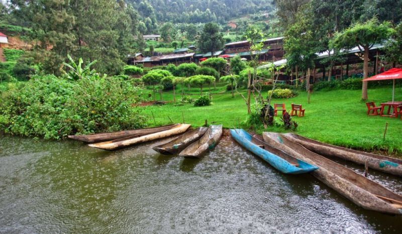 Dugout canoes on Lake Bunyonyi, Uganda