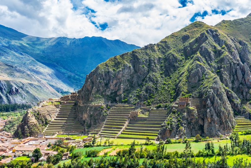 Inca Fortress with Terraces and Temple Hill in Ollantaytambo, Cusco, Peru, belonged to Pachacuti emperor