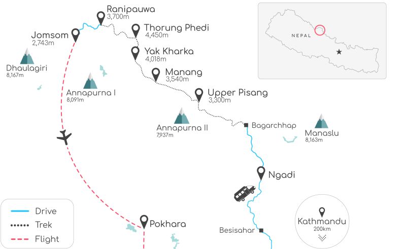 Map of the Annapurna Circuit as hosted by Follow Alice