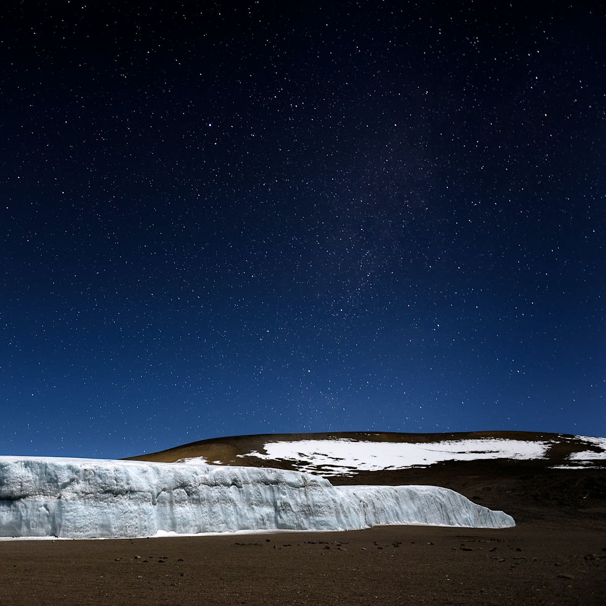 Glacier on Kilimanjaro at night