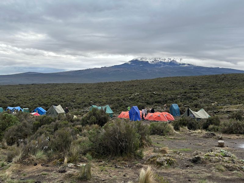 Romy. Campsite on Shira Plateau with Uhuru Peak in background