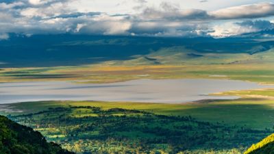 Ngorongoro Crater as seen from the rim in the wet season