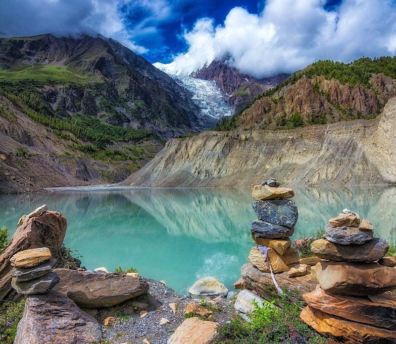 Beautiful Gangapurna Lake in the Annapurna Mountains of Nepal