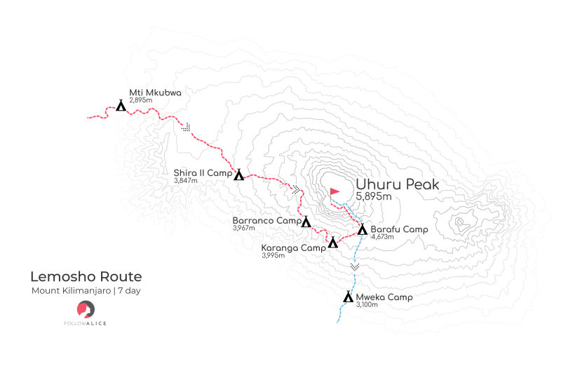 Lemosho-Route-7-day-Map Kilimanjaro