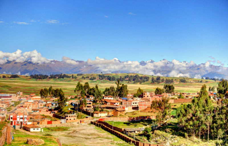 Aerial view of town of Chincheros, Sacred Valley, Peru 