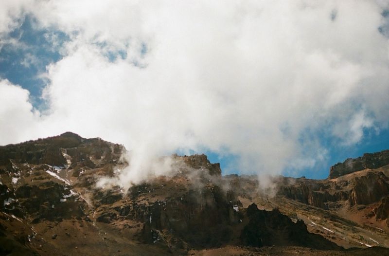 View of rocky scenery high up on Mt Kilimanjaro, August 2022