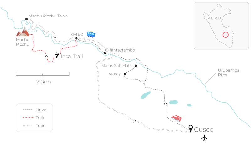 Map showing Classic Inca Trail of Follow Alice