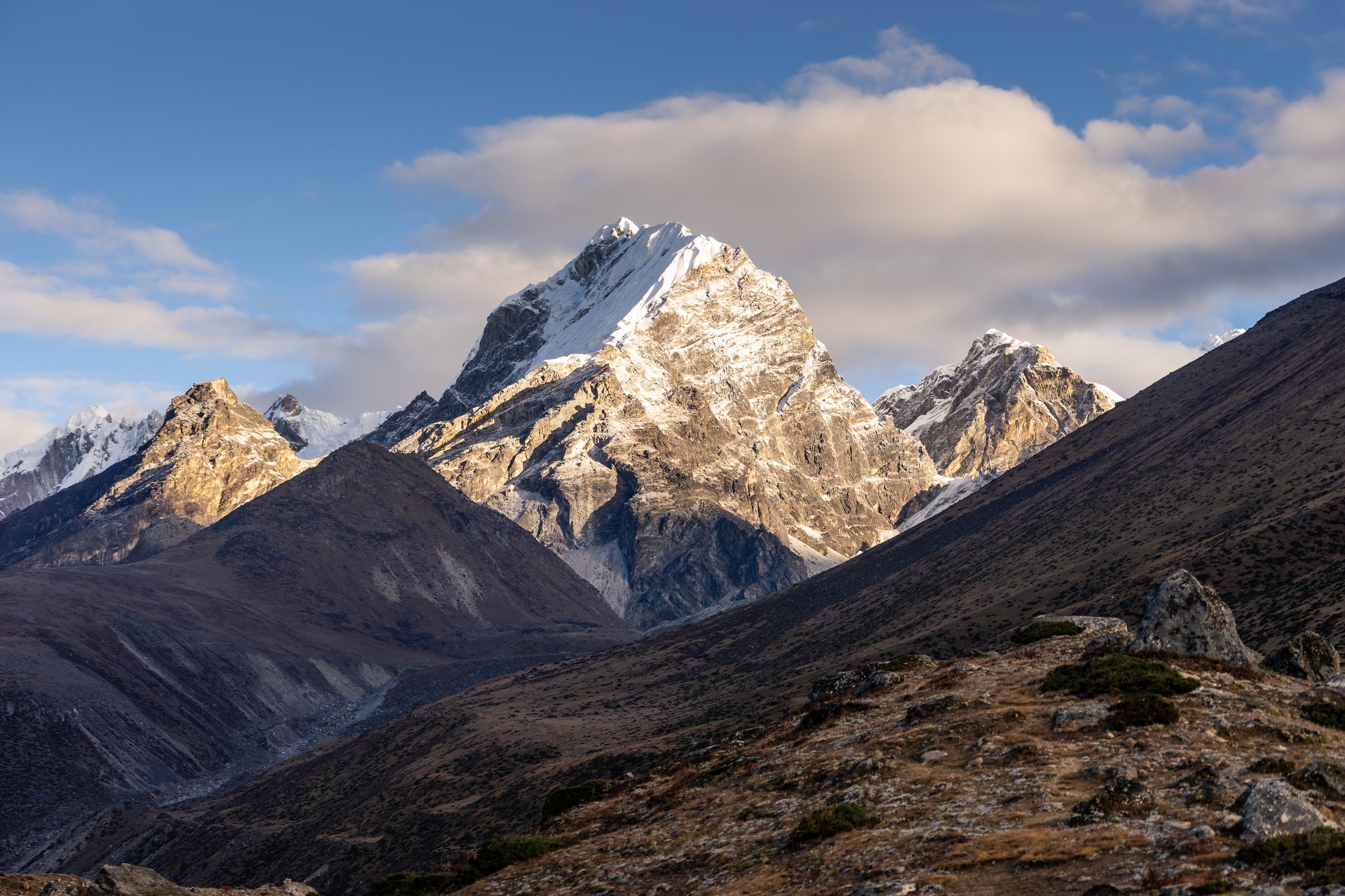 Lobuche East Peak in a morning sunrise at Dingboche village, Everest region, Nepal, Asia