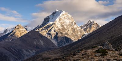Lobuche East Peak in a morning sunrise at Dingboche village, Everest region, Nepal, Asia